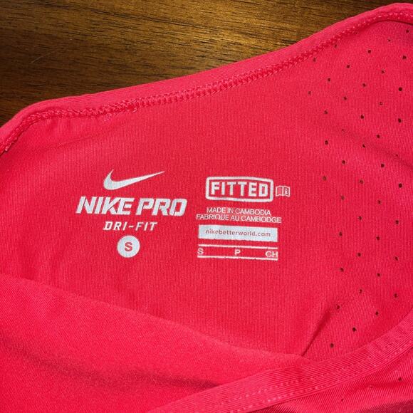 Nike PRO Dri-Fit Womens Sz S Fitted Deep Red/Pink Perforated Racerback Tank Top - Picture 7 of 9